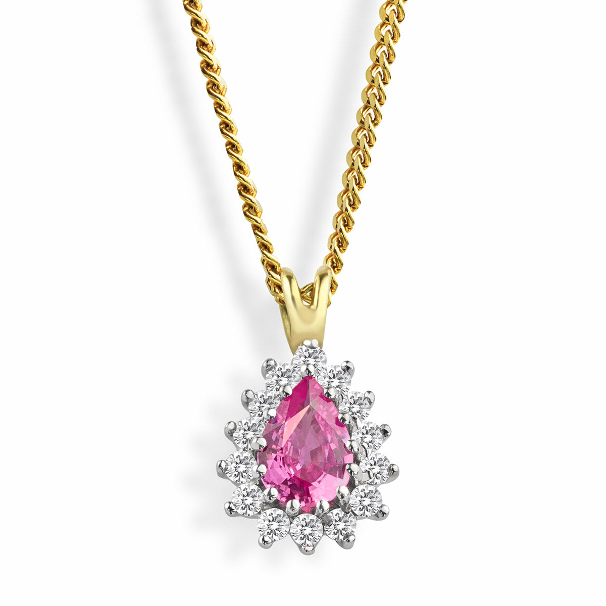 18ct White Gold Pink Sapphire and Diamond Cluster Pendant