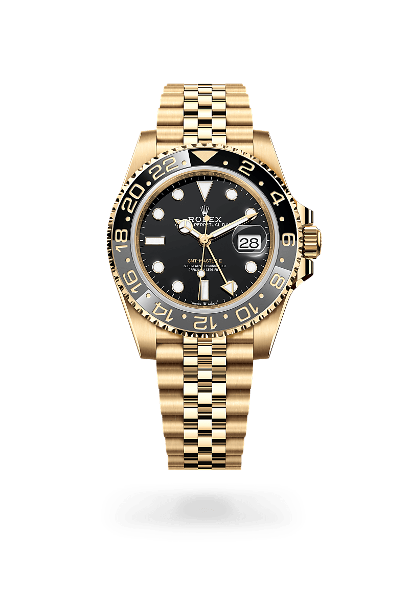 Rolex GMT-Master II 40 mm watch in 18 ct yellow gold, M126718GRNR-0001 - Deacon & Son