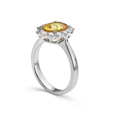 Yellow Sapphire and Diamond Cluster Ring