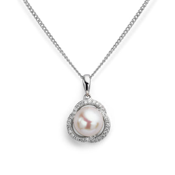 Cultured Pearl and Diamond Cluster Pendant