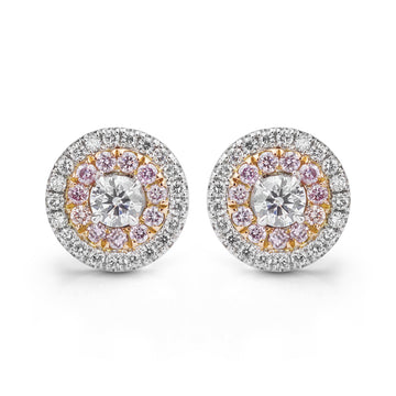 Fancy pink and white diamond halo earrings