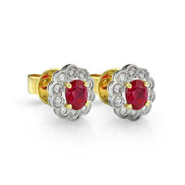 Ruby and Diamond Cluster Earrings