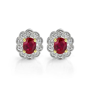 Ruby and Diamond Cluster Earrings