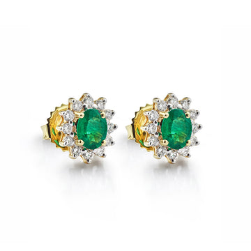 Emerald and Diamond Oval Cluster Earrings