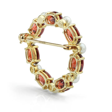 Garnet and Cultured Pearl Brooch