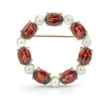 Garnet and Cultured Pearl Brooch