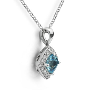 Aquamarine and Diamond Cushion Pendant