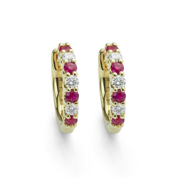 Ruby and Diamond Half-Hoop Earrings