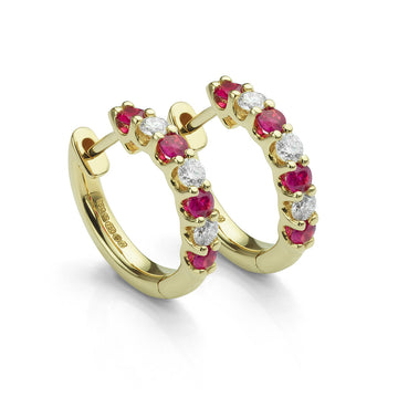 Ruby and Diamond Half-Hoop Earrings