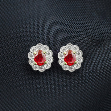 Ruby and Diamond Cluster Earrings